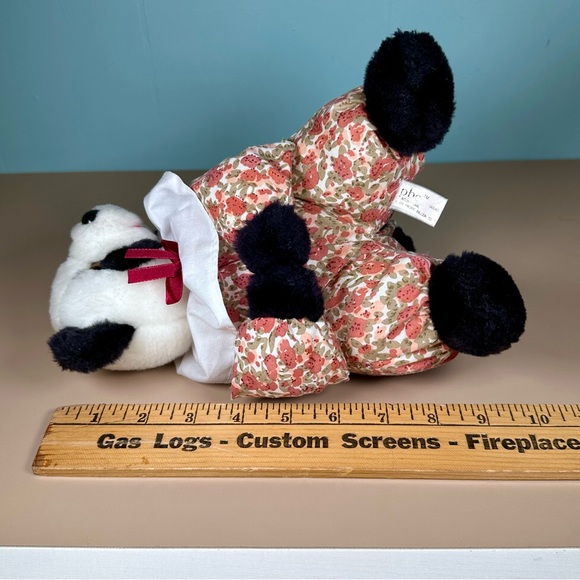 VTG Panda Bear 9” Ribbon Collar Poppies Plush PBC International Stuffed Animal - Picture 10 of 10